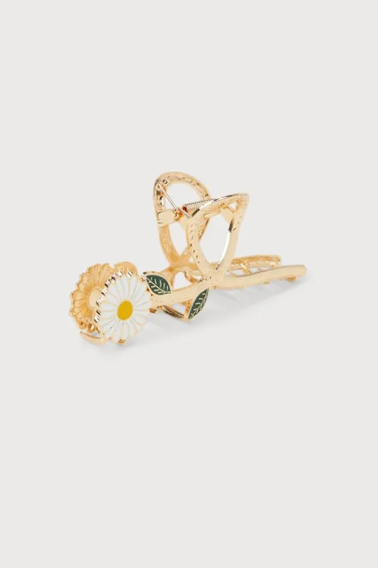 Flawless Blooms Gold Metal Flower Claw Hair Clip sold by Lulus