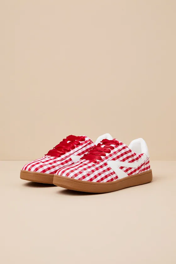 Voyage Red Gingham Lace-Up Sneakers sold by Lulus