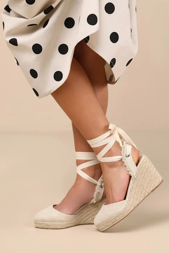 Elsinore Linen Lace-Up Espadrilles Wedges sold by Lulus