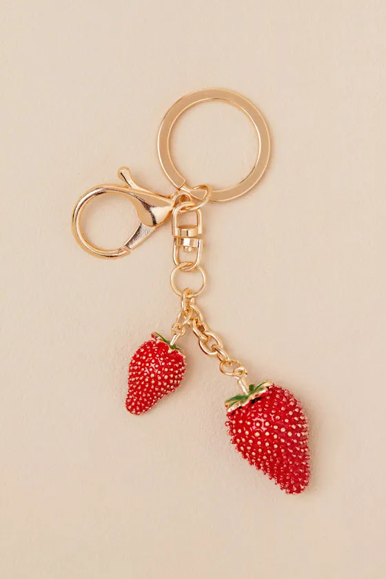 Strawberry Patch Gold and Red Bag Charm sold by Lulus