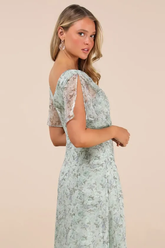 Dreamiest Desires Sage Green Floral Flutter Sleeve Maxi Dress sold by Lulus product image thumbnail 2