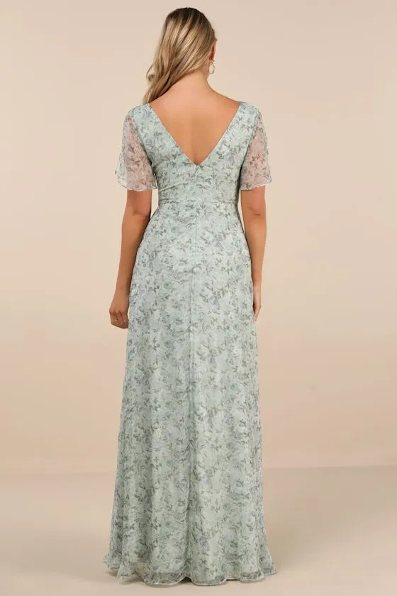 Dreamiest Desires Sage Green Floral Flutter Sleeve Maxi Dress sold by Lulus product image thumbnail 3