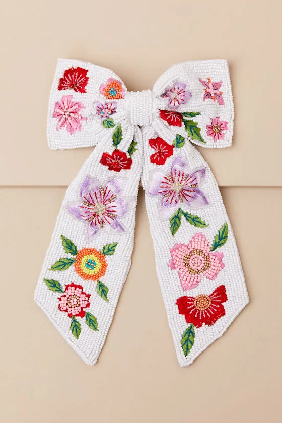 Cayson White Floral Beaded Bow Hair Clip sold by Lulus product image thumbnail 2