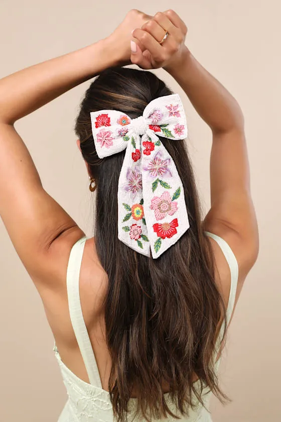 Cayson White Floral Beaded Bow Hair Clip sold by Lulus product image thumbnail 3