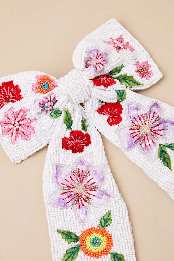Cayson White Floral Beaded Bow Hair Clip sold by Lulus product image thumbnail 4