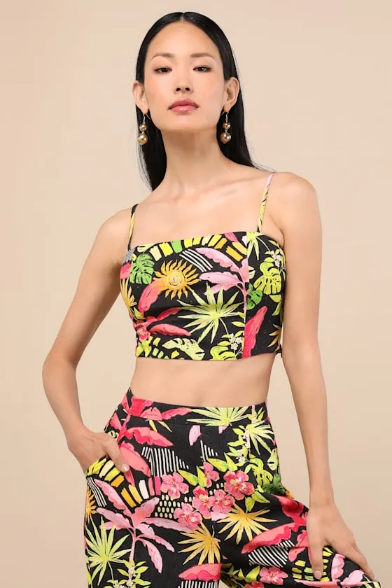 Matira Black Multi Tropical Print Cami Top sold by Lulus