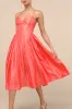 Paride Shiny Coral Gathered Lace-Up Midi Dress sold by Lulus