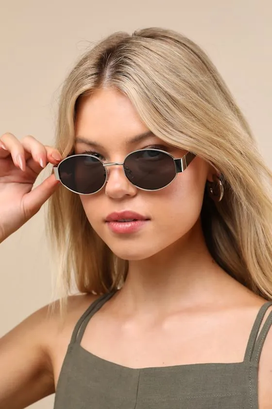 Trendsetting Take Silver and Black Oval Sunglasses sold by Lulus