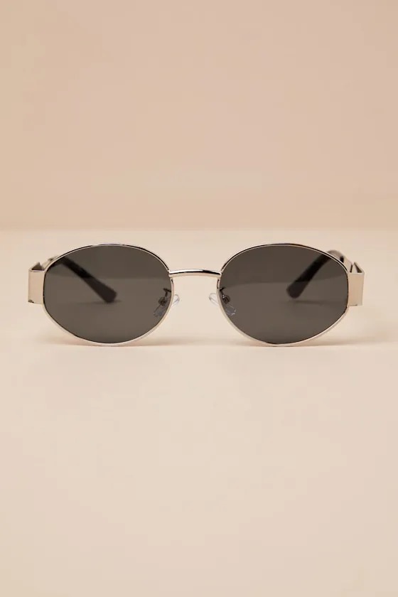 Trendsetting Take Silver and Black Oval Sunglasses sold by Lulus product image thumbnail 2