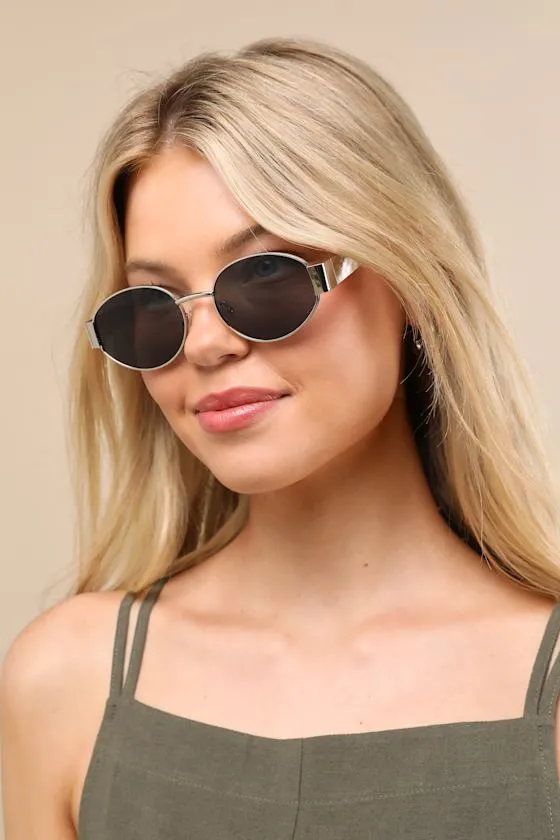 Trendsetting Take Silver and Black Oval Sunglasses sold by Lulus product image thumbnail 3