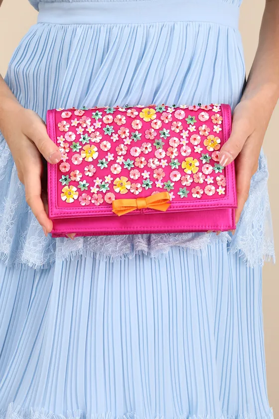 Confetti Floral Sparkler Fuchsia Sequin Crossbody Bag sold by Lulus