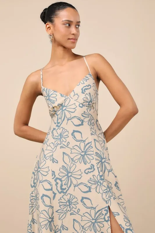 Angelika Beige Floral Sleeveless Midi Dress made by Lulus