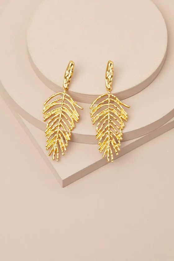 Kaede Gold Leaf Drop Earrings sold by Lulus