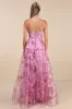 Exclusive Glamour Pink Floral Organza Tiered Maxi Dress sold by Lulus