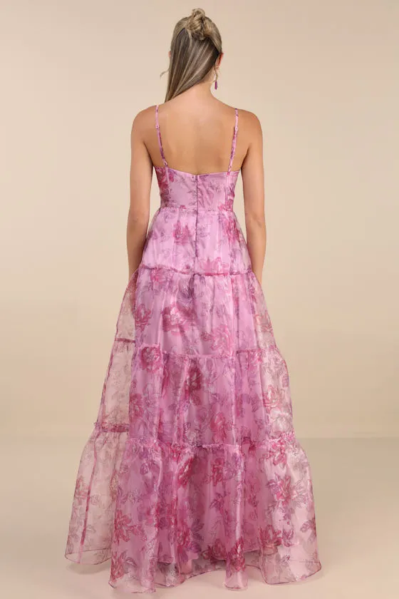 Exclusive Glamour Pink Floral Organza Tiered Maxi Dress sold by Lulus product image thumbnail 3