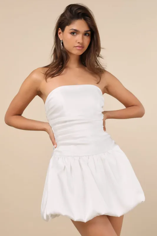 Stately Stunner White Drop Waist Bubble-Hem Mini Dress sold by Lulus