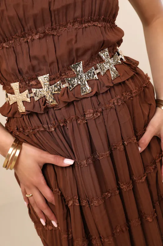 Jayanta Gold Textured Cross Belt sold by Lulus