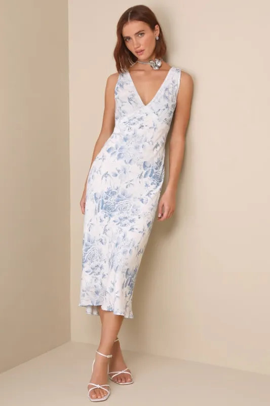 Picture-Perfect Days White Floral Lace V-Neck Midi Dress sold by Lulus
