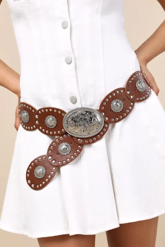 Leota Brown Studded Disc Belt sold by Lulus