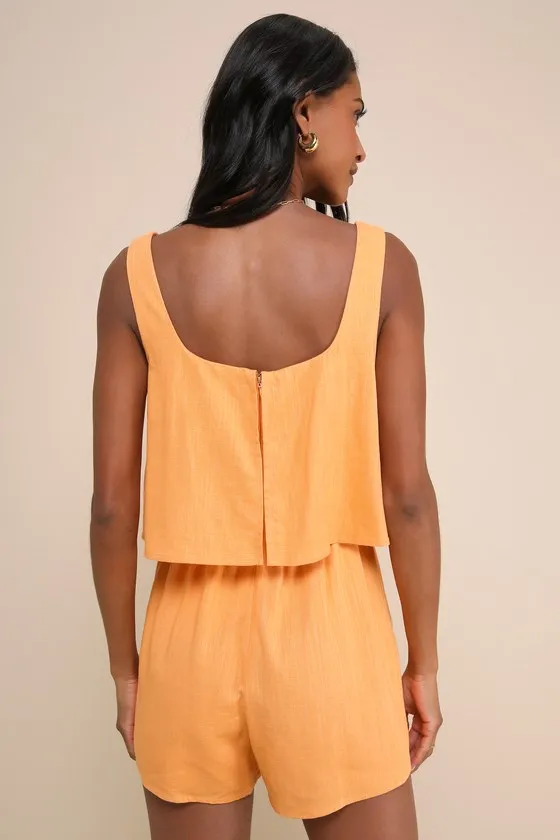 Effortless Escape Light Orange Linen Sleeveless Flounce Romper sold by Lulus product image thumbnail 2