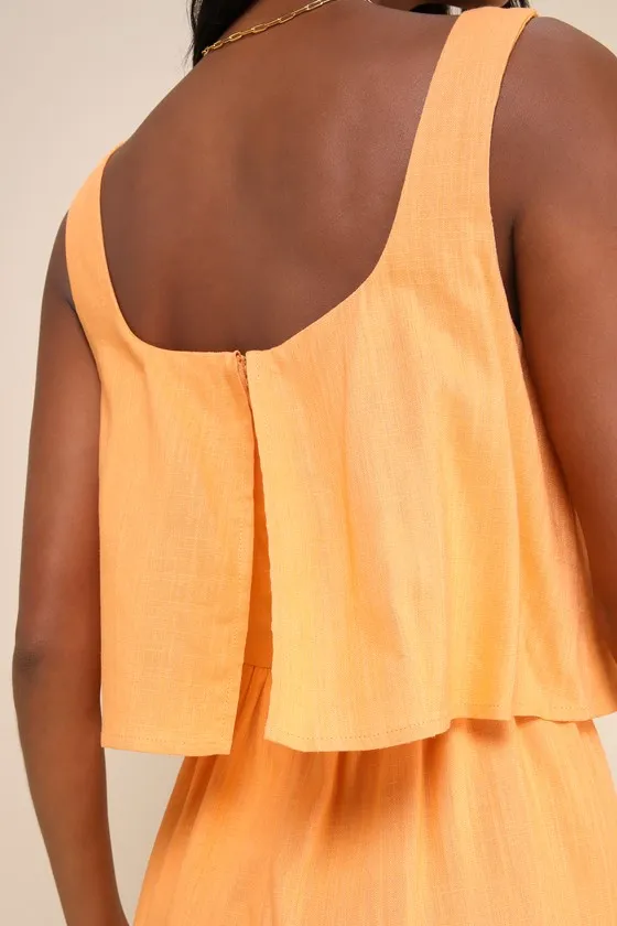 Effortless Escape Light Orange Linen Sleeveless Flounce Romper sold by Lulus product image thumbnail 4