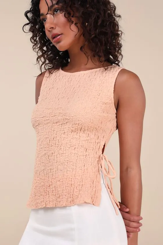 Bizzy Peach Textured Side-Tie Tank Top sold by Lulus
