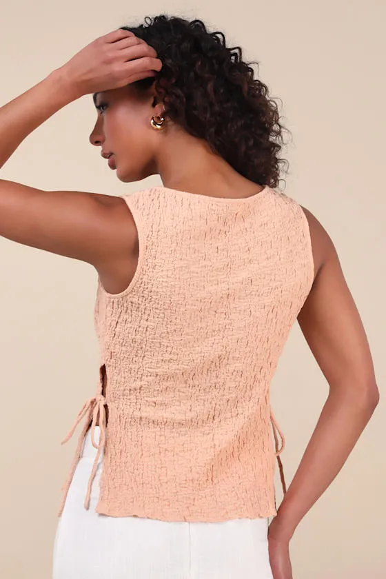 Bizzy Peach Textured Side-Tie Tank Top sold by Lulus product image thumbnail 2