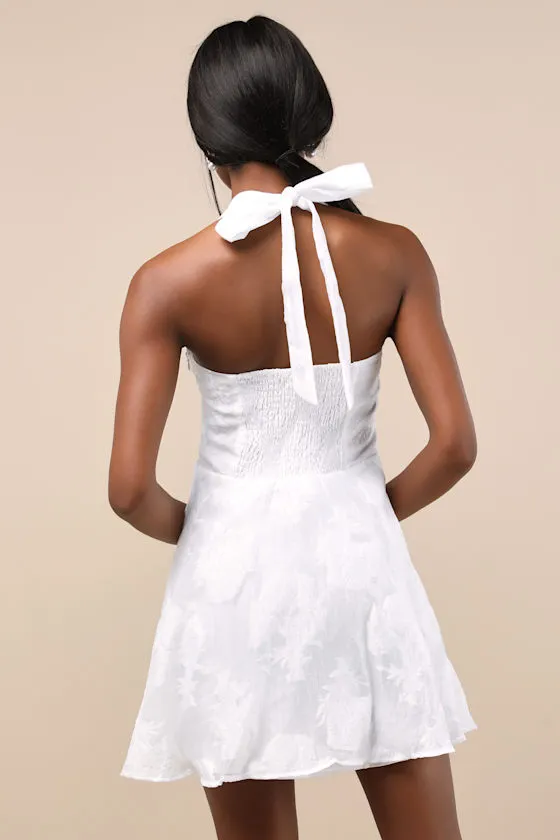 Bonni White Floral Jacquard Halter Mini Dress sold by Lulus product image thumbnail 2