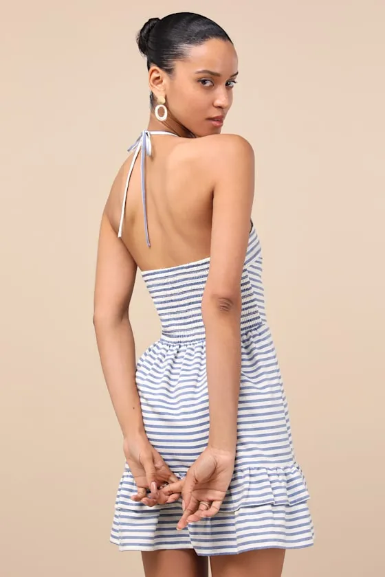 Corilie Blue and White Striped Halter Mini Dress sold by Lulus product image thumbnail 3