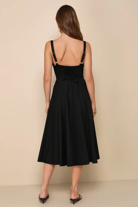 Compelling Charisma Black Bustier Midi Dress With Pockets sold by Lulus product image thumbnail 3
