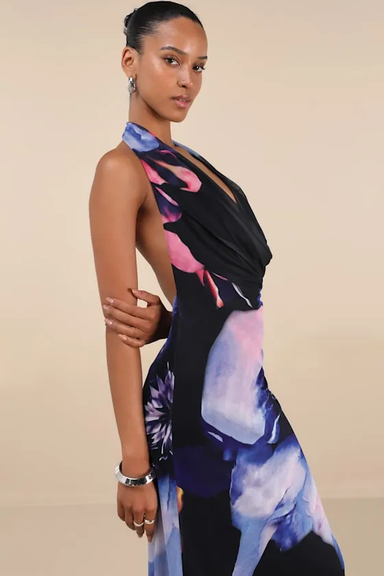 Rania Black Multi Floral Mesh Backless Maxi Dress sold by Lulus product image thumbnail 2