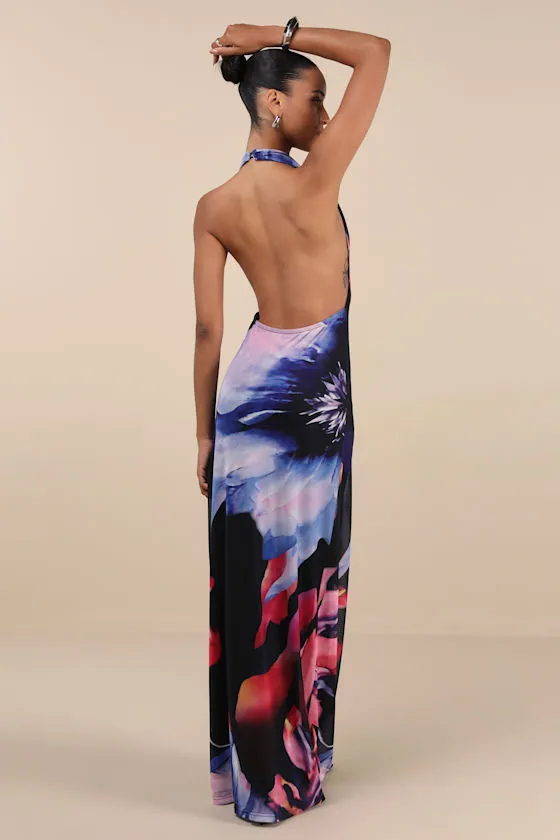 Rania Black Multi Floral Mesh Backless Maxi Dress sold by Lulus product image thumbnail 4