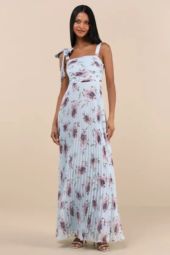 Gorgeous Purpose Blue Floral Pleated Sleeveless Bow Maxi Dress sold by Lulus product image thumbnail 2
