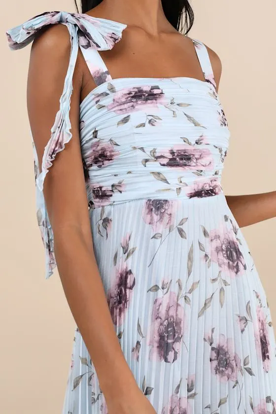 Gorgeous Purpose Blue Floral Pleated Sleeveless Bow Maxi Dress sold by Lulus product image thumbnail 4