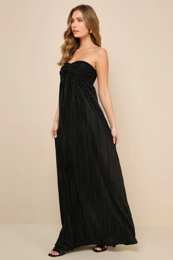 Endlessly Complimented Black Plisse Strapless Maxi Dress sold by Lulus product image thumbnail 2