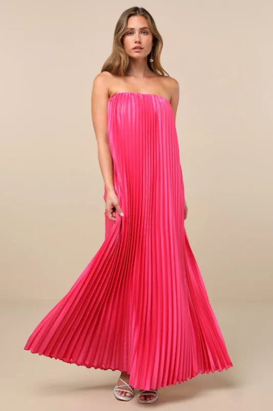 Divian Hot Pink Ombre Pleated Swing Maxi Dress sold by Lulus
