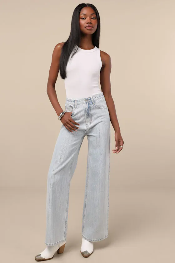 Danice Light Wash Denim Rhinestone Straight Leg Jeans sold by Lulus