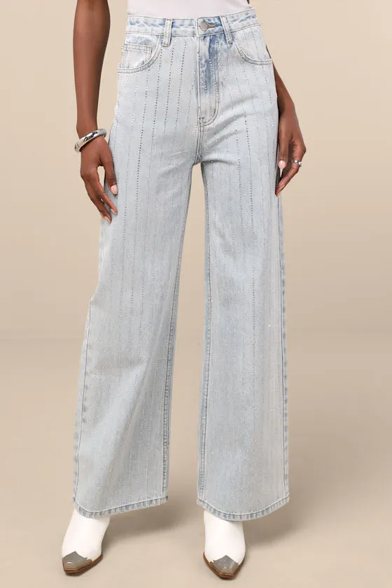 Danice Light Wash Denim Rhinestone Straight Leg Jeans sold by Lulus product image thumbnail 2