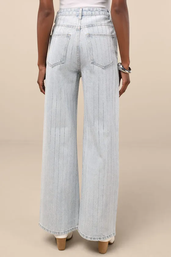 Danice Light Wash Denim Rhinestone Straight Leg Jeans sold by Lulus product image thumbnail 3