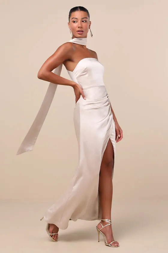 Maritza Champagne Satin Sash Tulip Maxi Dress sold by Lulus product image thumbnail 3