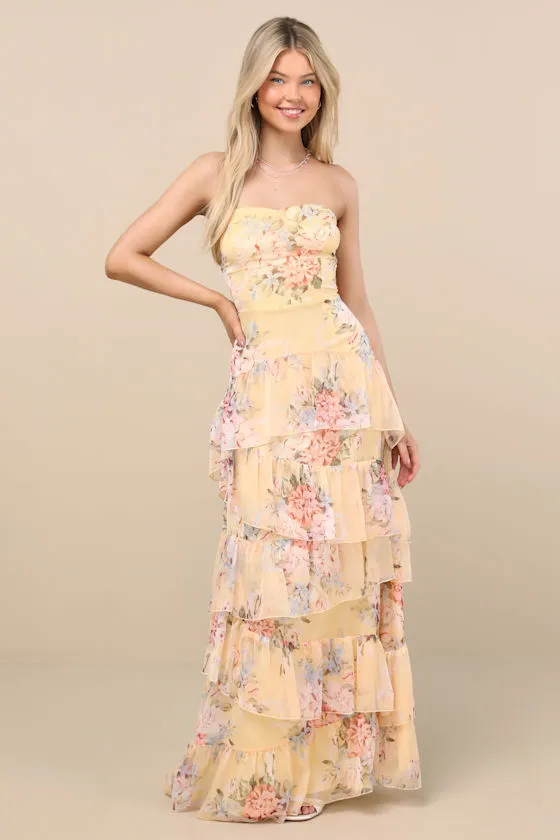 Niyati Yellow Floral Strapless Tiered Maxi Dress sold by Lulus product image thumbnail 2