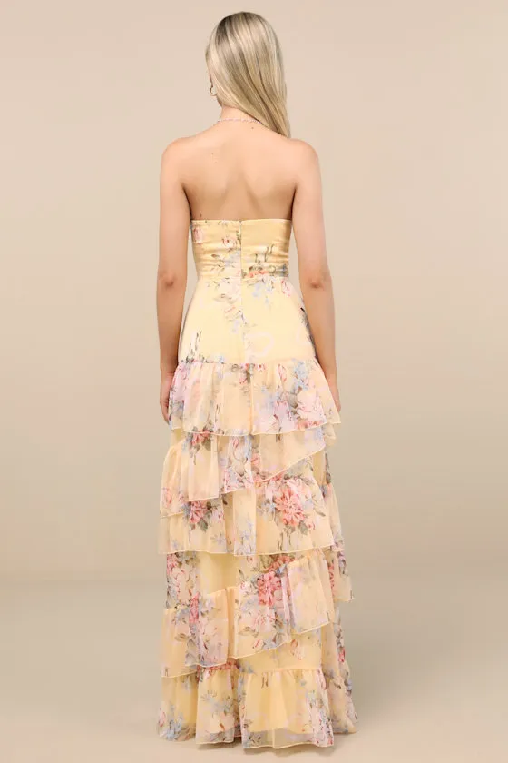 Niyati Yellow Floral Strapless Tiered Maxi Dress sold by Lulus product image thumbnail 3