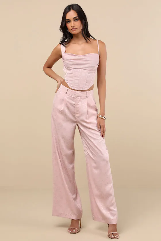 Karee Blush Pink Satin High-Rise Trousers sold by Lulus