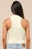 Vyla Light Yellow Textured Ribbed Twist-Front Bodysuit sold by Lulus