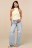 Vyla Light Yellow Textured Ribbed Twist-Front Bodysuit sold by Lulus