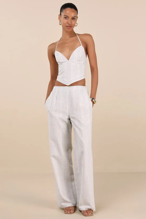 Anahita Cream and Blue Striped Mid-Rise Straight Leg Pants sold by Lulus