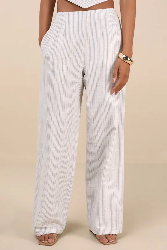 Anahita Cream and Blue Striped Mid-Rise Straight Leg Pants sold by Lulus product image thumbnail 2