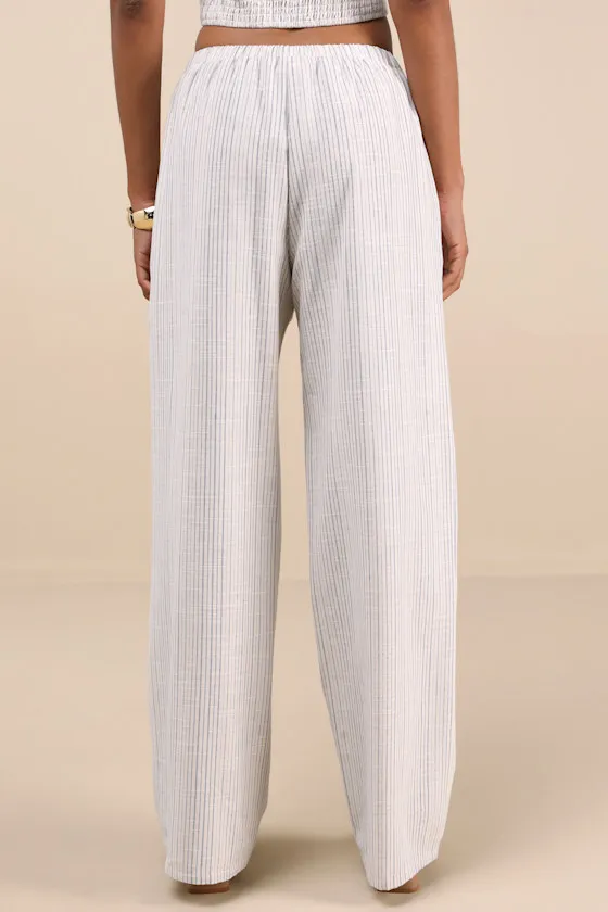 Anahita Cream and Blue Striped Mid-Rise Straight Leg Pants sold by Lulus product image thumbnail 3