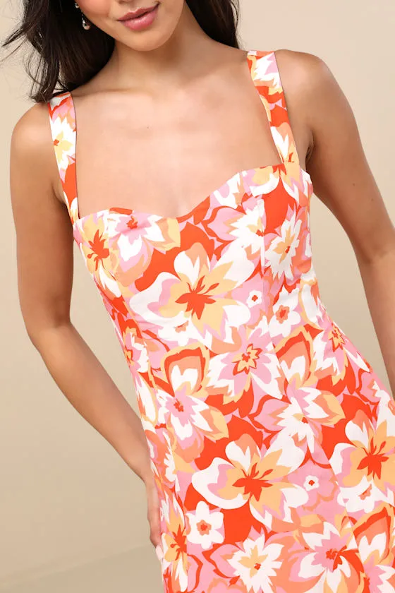 Ashlea Orange Floral Sweetheart Mini Dress sold by Lulus product image thumbnail 4