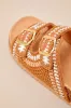Tambour Brown Multi Crochet Buckle Slide Sandals sold by Lulus